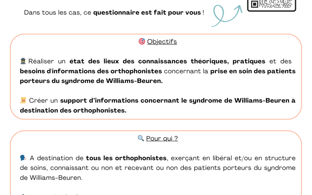 Questionnaire mémoire d&rsquo;orthophonie –  Syndrome de Williams-Beuren