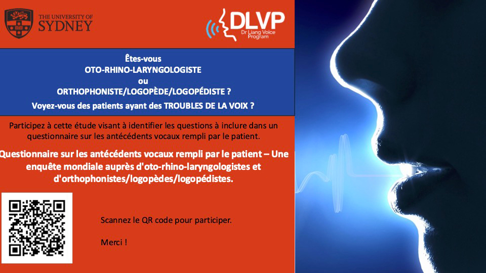 Questionnaire sur les antécédents vocaux rempli par des patients – Une enquête mondiale auprès d&rsquo;oto-rhino-laryngologistes et d&rsquo;orthophonistes/logopèdes/logopédistes