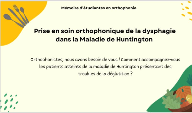 Questionnaire PEC dysphagie dans la maladie de Huntington