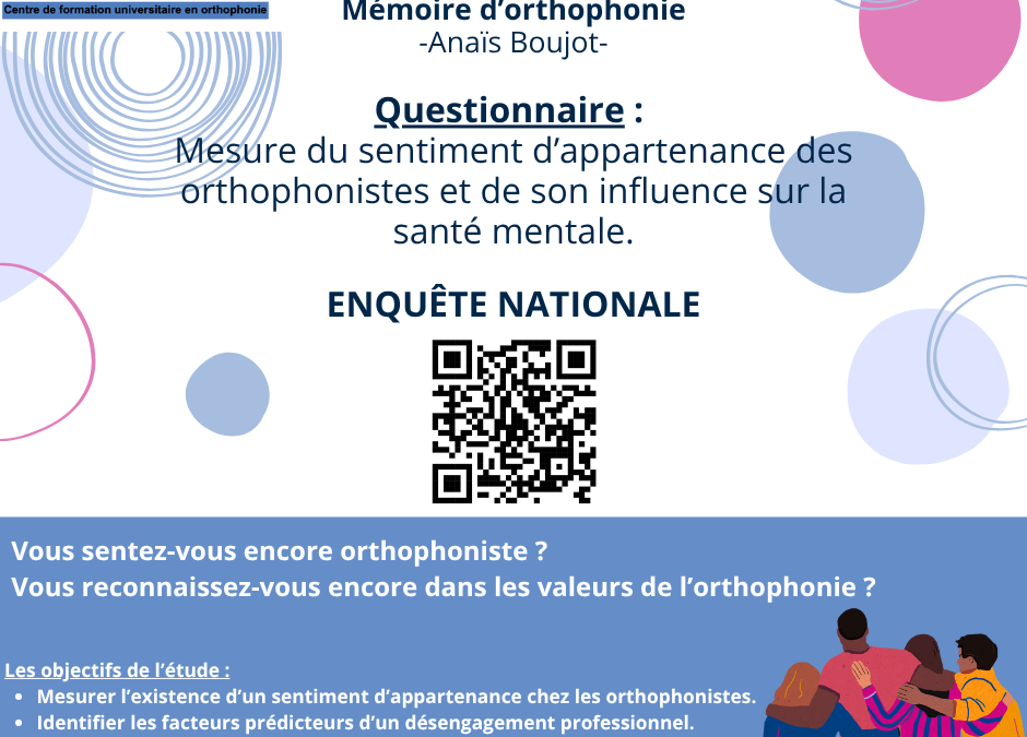 Questionnaire de mémoire – Sentiment d&rsquo;appartenance et son impact sur la santé mentale des orthophonistes