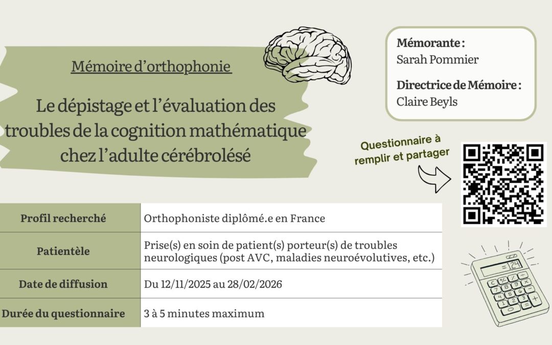 Dépistage et l&rsquo;évaluation des troubles de la cognition mathématique chez l&rsquo;adulte cérébrolésé